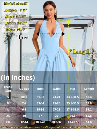 Image of ChiaoLezhee Deep V Neck Dress, Halter Maxi Dresses, Vacation Date Night, Sexy for Women Corset Flowy Wedding Guest Drop Waist