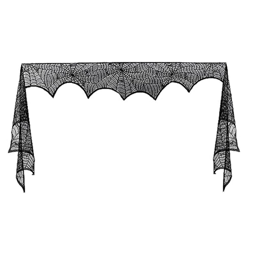 CTRLZS Halloween Fireplace-Mantle Scarf, Spiderweb Mantel Black Lace Fireplace-Mantle Cover Festive Party Gothic Indoor Decor Easy to Use