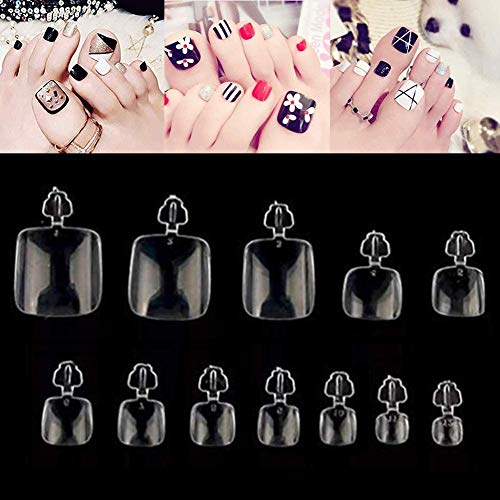 Buqikma 600Pcs False Toenails Full Cover French Fake Toe Nail tips 12 Sizes for Salons and DIY (Clear)