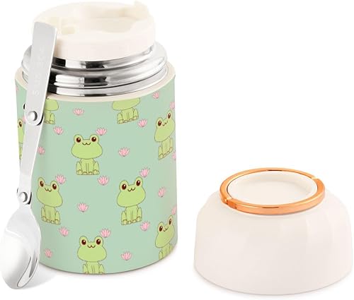 Frog Food Jar with Spoon Stainless Steel Vacuum Insulated Food Container 17 oz Food Thermos for Adults