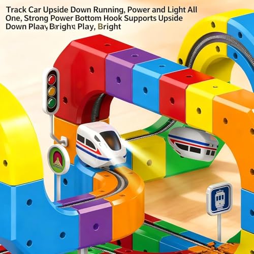 Image of Cable World Electric Train Set, 3D Infinity Track with Flexible Tracks for Kids, Cube Trackss Train- DIY Railroad Block Toys, 81 PCS Anti Gravity Race Tracksss with Car, STEM Educational Building Toy