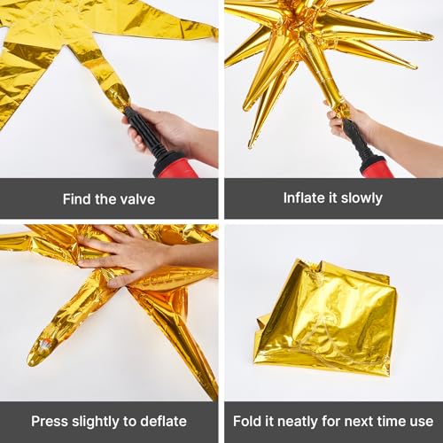Image of PartyWoo Metallic Gold Star Spike Foil Helium Mylar Balloons 6pcs