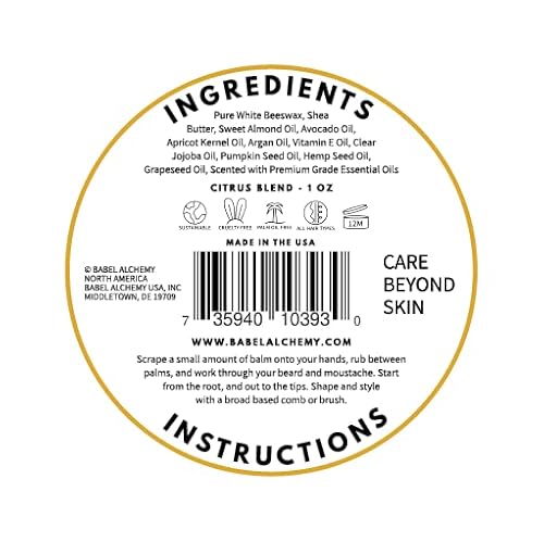 Babel Alchemy Beard Balm And Conditioner - All Natural Organic Grooming Beeswax Balm For Leave-In Conditioning, Styling, Softening, And Promoting Growth For Mens Beards And Mustaches (Citrus Blend) #TOP3