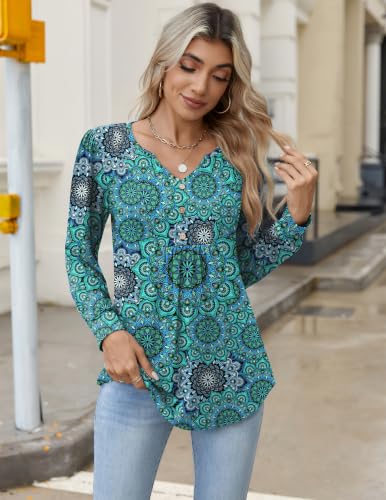 Image of Zeagoo Womens Long Sleeve Tops Fall V Neck Shirt Casual Pleated Tunic Top