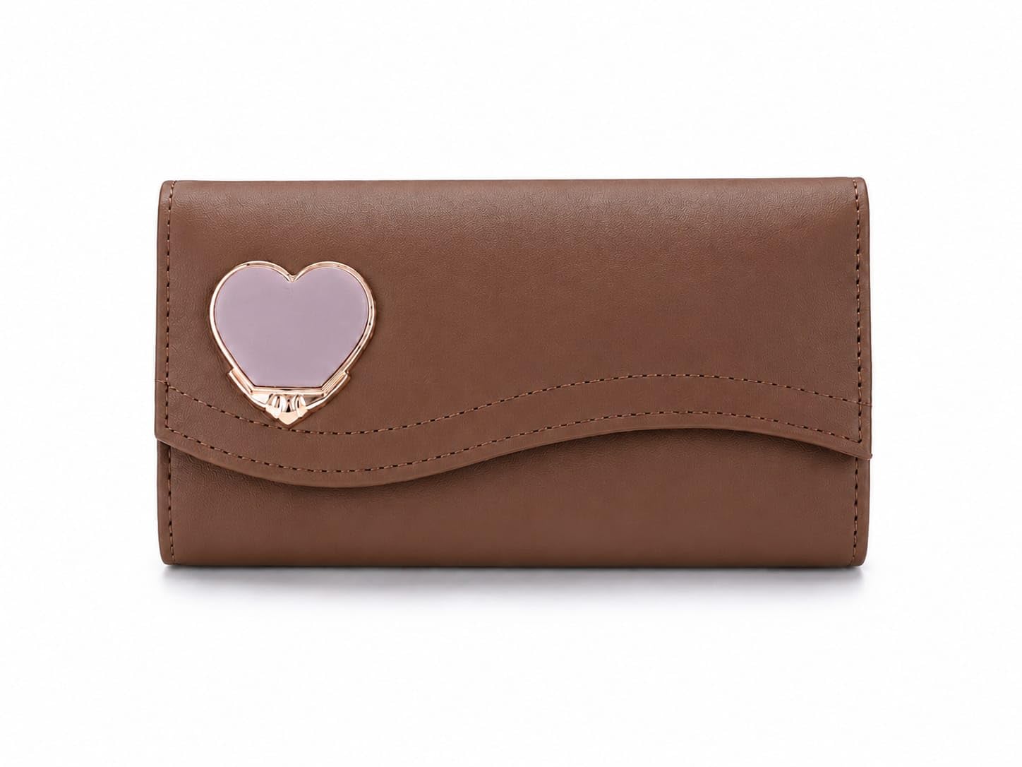 Wallet for Women, PU Leather Clutch Purse with Heart Lock, Card Holder, Cash & Mobile Pocket, Stylish Gift Wallet (Coffee)-image-40