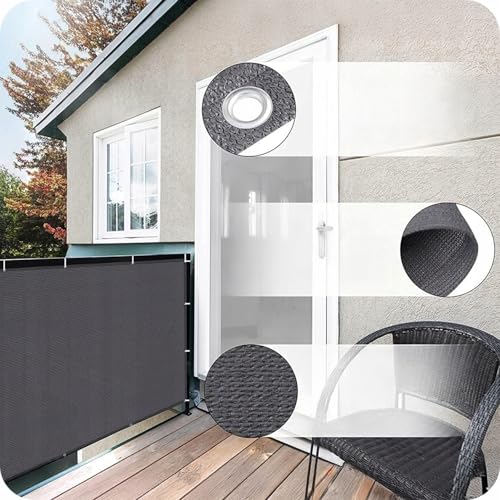 KRUMAD Balkon Sichtschutz 1m x 5m, Wetterfest, 95% Schattierung,180g/m² PEHD, UV- & Windschutz, für Terrasse, Garten & Zaun, Inkl. Schnur, Anthrazitgrau
