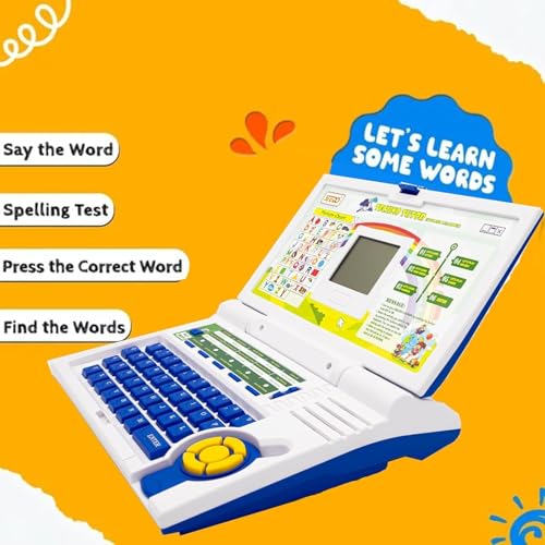 Image of ToyBharat Techno Tutor English Learner Laptop: A Fun and Educational Toy for Kids Ages 3-8 with 20 Activities for Learning and Play in Letters, Words, Melodies, and Games (Blue)