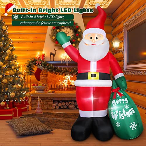 8 Ft Christmas Inflatable Santa Claus Outdoor Decoration For Yard, Blow Up Santa Decor With Big Gift Bag, Built-In Led Lights For Garden Patio Lawn Home Indoor Winter Holiday Party, Ip44 Weatherproof #TOP1