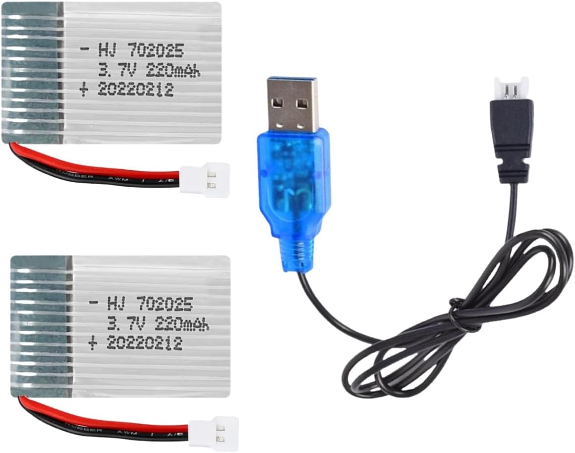 2PCS 3.7V 220mAh Li-po Battery 802025 mx2.0 xh2.54 Plug with Charger for Syma X4 X11 X13 Quadcopter Parts Aircraft Model Drone Battery