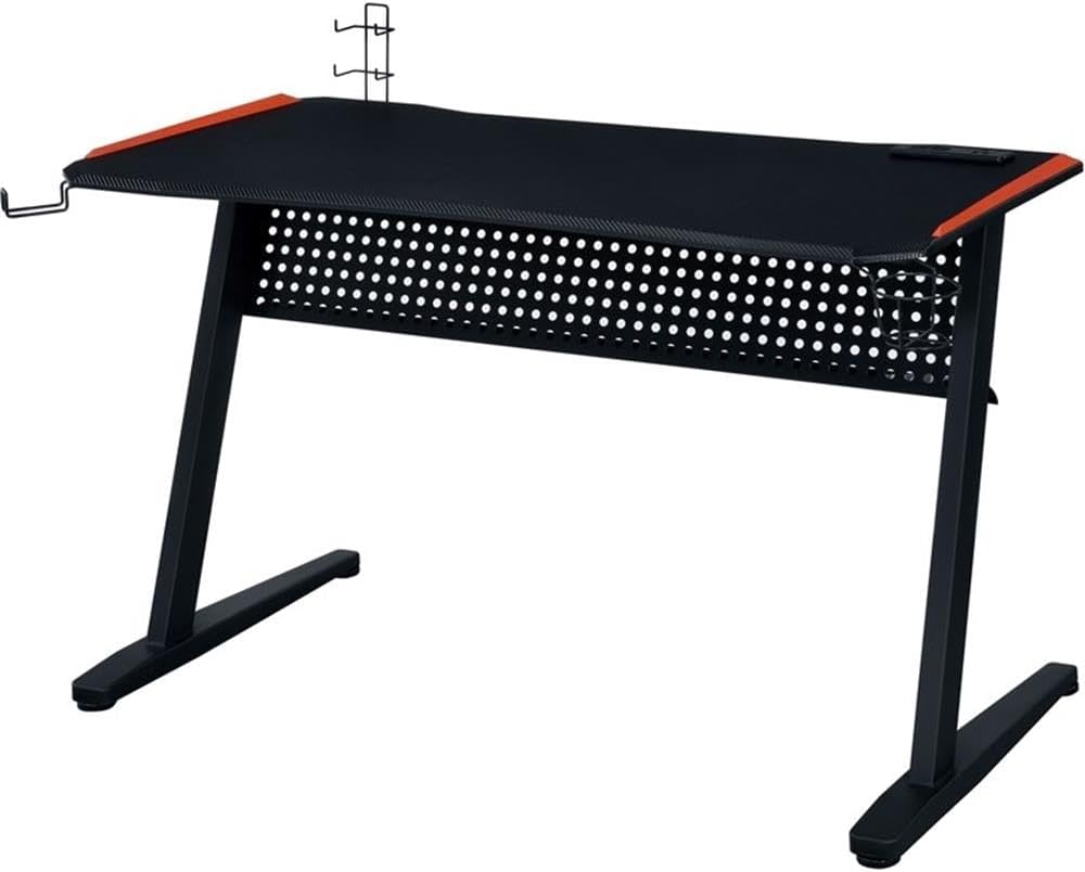 Acme Dragi Metal Frame Gaming Table with USB Port and LED Light in Black and Red