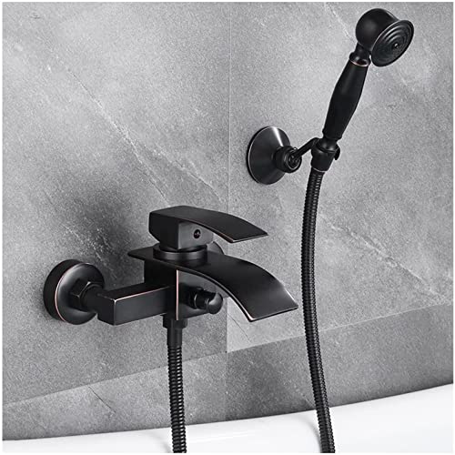 Robinet de baignoire cascade mitigeur mural noir brossé et ensemble douche - 2