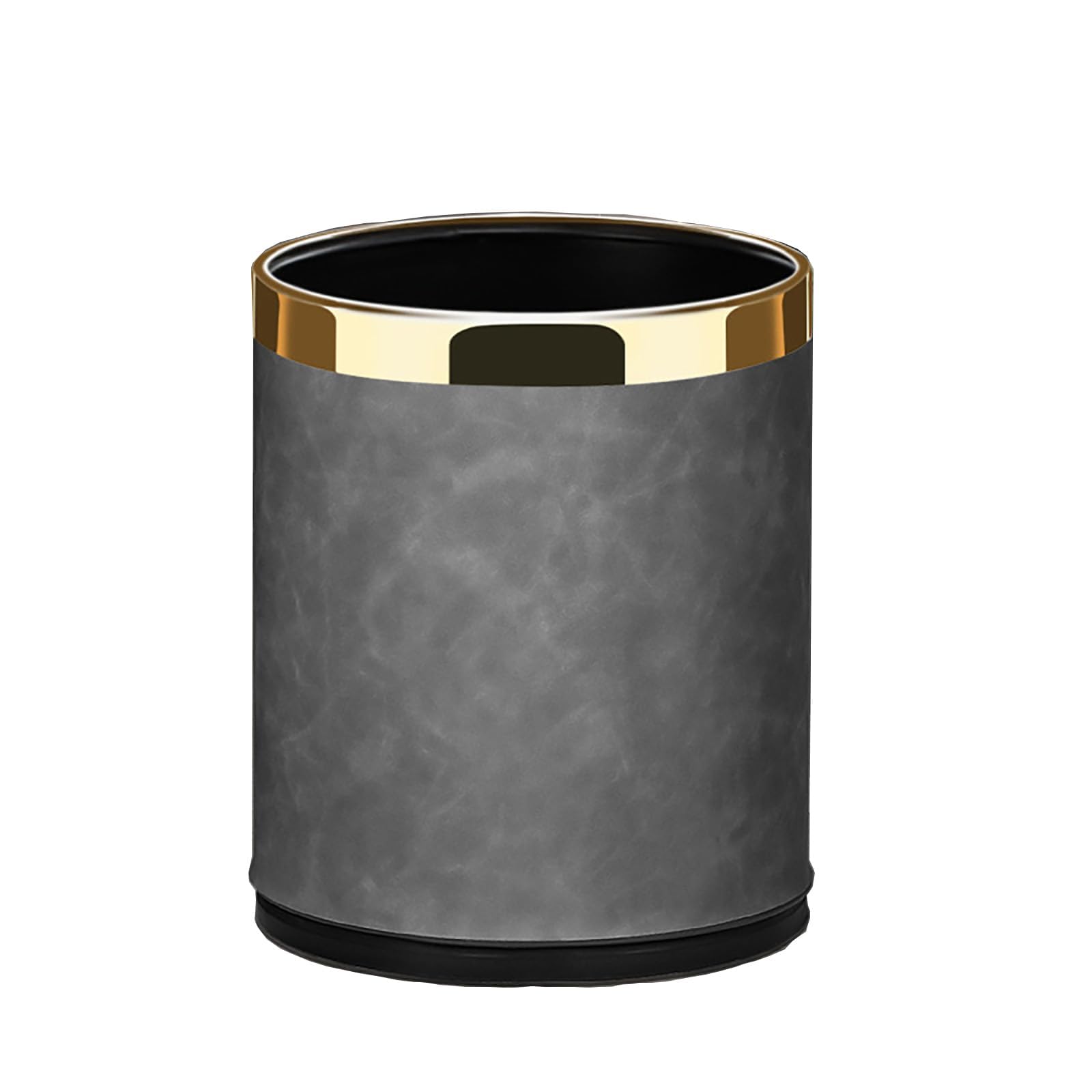 SXYLOB Luxury Metal Waste Bin 10L, Double Layer Trash Can PU Leather Covered Round Wastebasket Dust Bins for Kitchen Bathroom Hotel Office (Grey Hui)