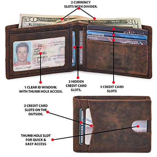 Wallet for Men Bifold Real Leather Slim RFID Blocking Front Pocket Minimalist Stylish Design with ID Window in Gift Box (Crazy Horse, Cognac)3