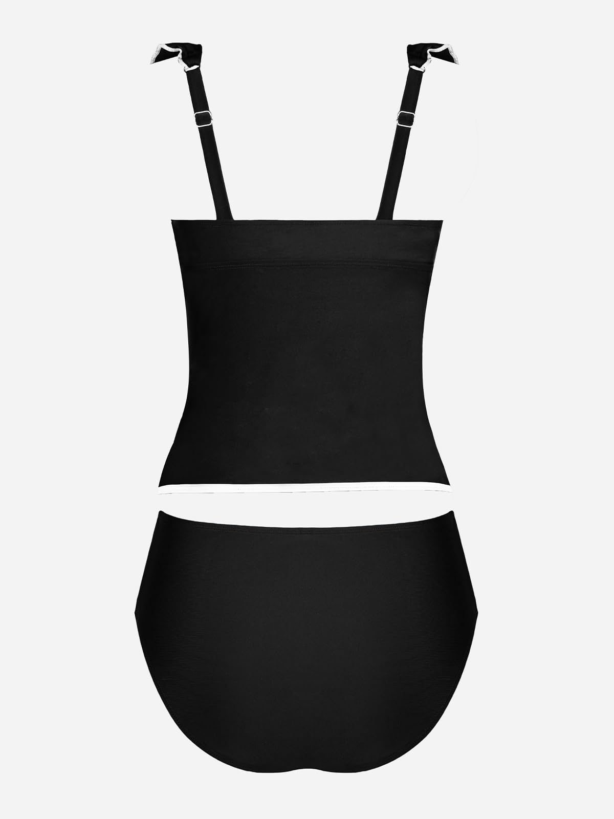 CUPSHE Ensemble tankini deux pièces pour femme avec col en V et bretelles réglables froncés (taille XS à 4XL), Noir , XS