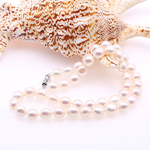 JYX Pearl Necklace Single Strand 9-10mm Natural White Baroque Freshwater White Pearl Necklace for Women 20" - Image 6