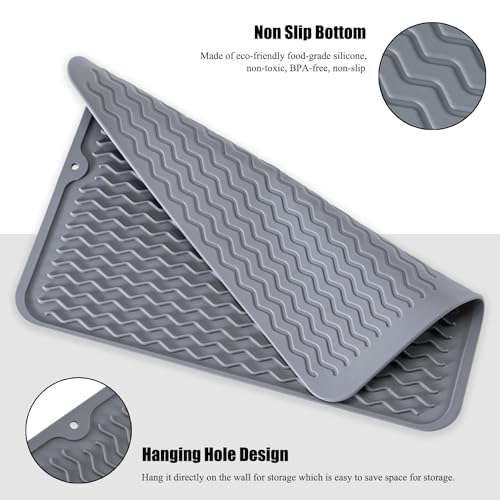 Image of VHKD Silicon Dish Drying mat Non-Slip Coffee Machine Easy Clean Sink Large Heat-Resistant Dish Drainer Kitchen Counter Sink Refrigerator Drawer Liner Utensils Drying mat (Grey 30x40cm)