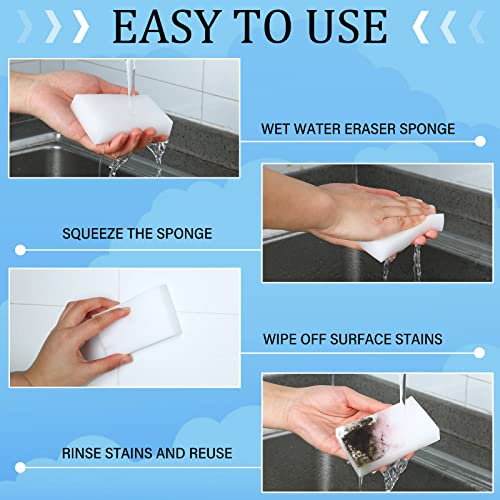 Image of 500 Pcs Magic Sponge Eraser Bulk Foam Sponge Cleaning Pads Multi Surface Household Cleaning Kitchen Dish Sponges Non Scratch Scrub Sponge Pads for Sink Bathtub Floor Bathroom Wall Cleaner