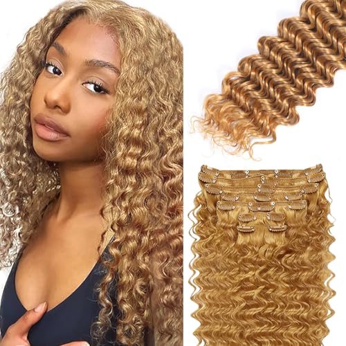 #27 Blonde Deep Wave Clip In Hair Extensions