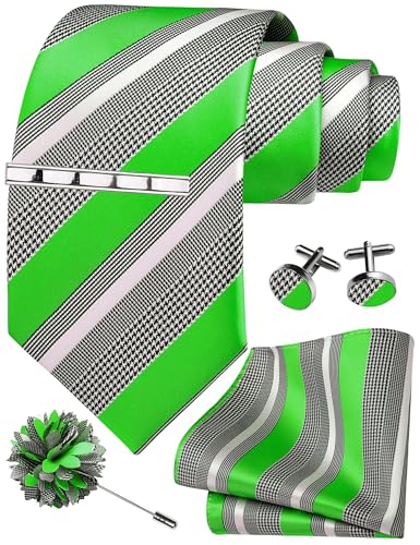 Image of GUSLESON Men's 5-pc Striped Tie Gift Set - Jacquard Necktie, Pocket Square, Cufflinks, Lapel Pin, Tie Clip - Wedding Formal Gifts