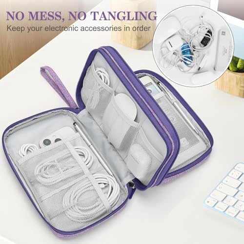 Image of FYY Electronic Organizer, Large Travel Cable Organizer Bag Pouch Electronic Accessories Carry Case Portable Waterproof Double Layers All-in-One Storage Bag for Cable, Cord, Charger, Dark Purple