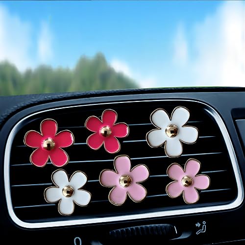 Image of 6 Pcs Daisy Flower Air Freshener Car Clips,car decoration ventilation clip, air conditioning outlet clip, car air freshener clip, charming color car decoration accessories（3 cm, 3.3 cm） (red)