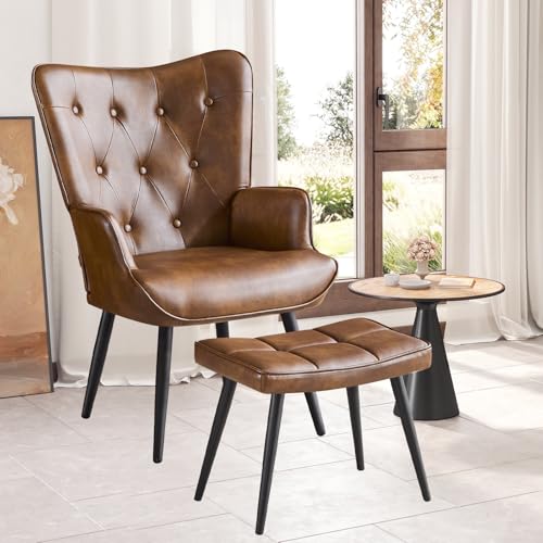 Ckaff Sessel mit Hocker, Ohrensessel mit Hocker aus PU-Kunstleder, Sessel Wohnzimmer Relaxsessel mit Fußstütze Loungesessel Polstersessel fürs Wohnzimmer Schlafzimmer Arbeitszimmer, Braun Ckaff Sessel mit Hocker, Ohrensessel mit Hocker aus PU-Kunstleder, Sessel Wohnzimmer Relaxsessel mit Fußstütze Loungesessel Polstersessel fürs Wohnzimmer Schlafzimmer Arbeitszimmer, Braun