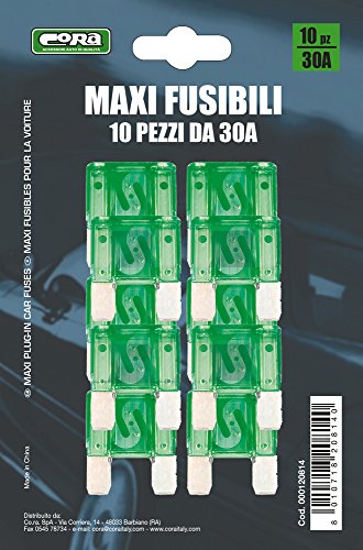 Fusibles maxi 30A Cora lot de 10 haute résistance aux surcharges