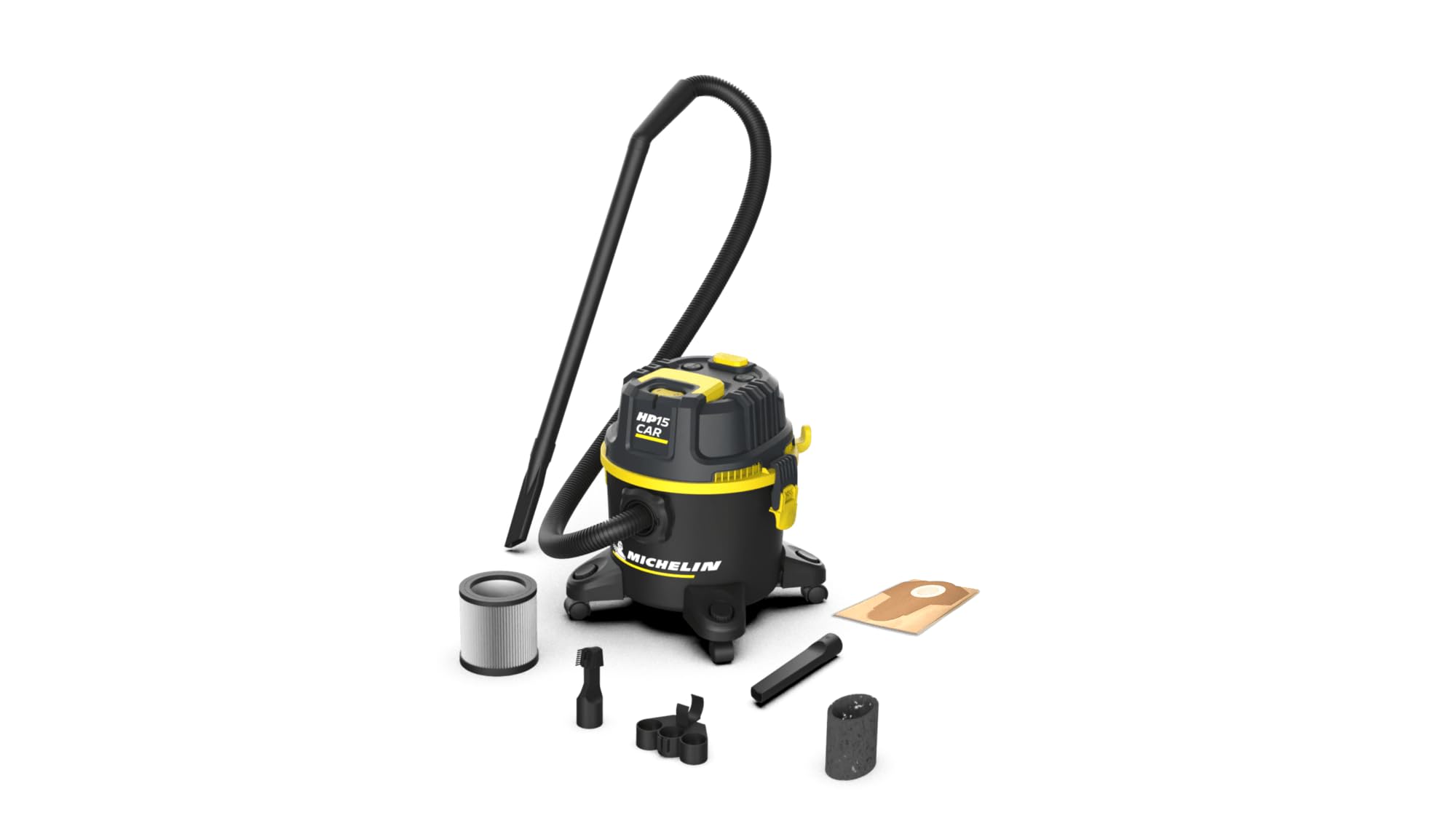 Michelin HP15 CAR Aspirapolvere Auto 15L 1200W - Secco Umido - Soffiaggio - Pulizia Filtro - Ruote Pivotanti - Kit Accessori Incluso