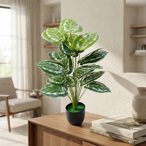 Image of Dekorly Plastic Fake Plants Artificial Floor Plants Large Tropical Palm Tree for Home Decor (African Mask Plant)