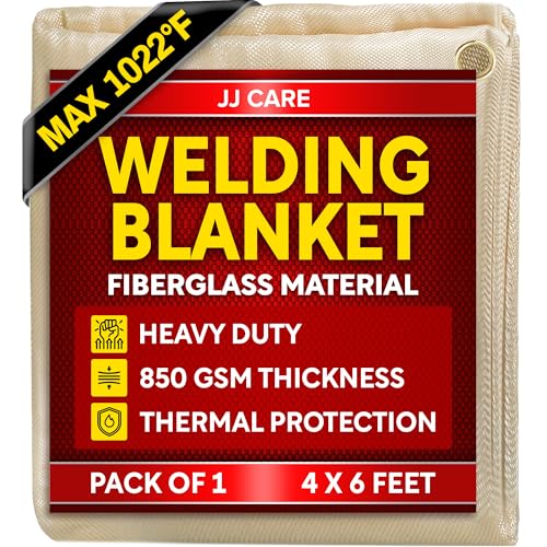 Image of Welding Blanket - 4ft x 6ft, 850GSM Fiberglass Welding Blanket for Smokers with Brass Grommets, Heavy Duty Fireproof Welders Mat for Industrial, Smoker, Grill and Camping