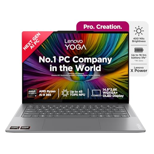 Image of (Refurbished) Lenovo Yoga Pro 7 Ryzen AI 9 365 (32GB RAM /1TB SSD /Copilot+PC /14.5 inch(36.8cm) /2.8K WQXGA+OLED /120Hz /Windows11 /Office Home 2024 /Grey /1.54Kg), 83HN0027IN AI Laptop