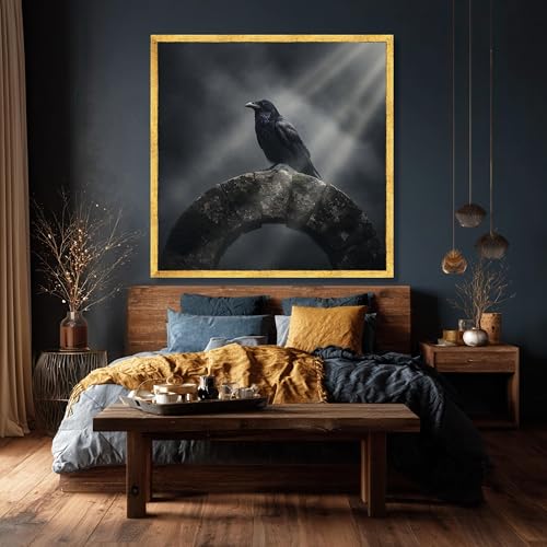 Tableau prêt à accrocher corbeau et animaux style gothique 30cm