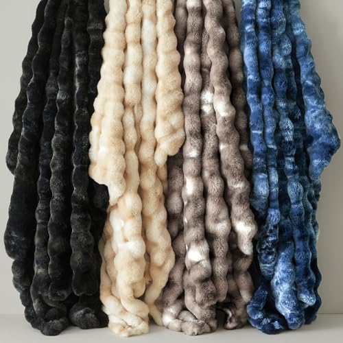 BEDELITE Faux Fur Throw Blanket for Couch, Decorative Tie-Dye Khaki Plush Bubble Blanket - Super Soft & Cozy Fluffy Faux Rabbit Fur Blanket for Women Gift, 50x60 Inches