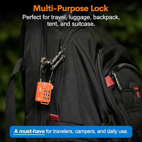 Image of TSA Approved Cable Luggage Locks, Re-settable Combination with Alloy Body, Orange 4 Pack, One Size, Modern
