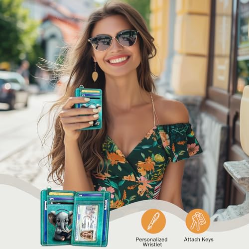 Credit Card Holder Slim Wallet, Elephant RFID Wallet Women Front Pocket Small Card Holder, Travel Cute Funny Thin Card Case ID Window PU Leather RFID Blocking Card Organizer Gift Girl Ladies2