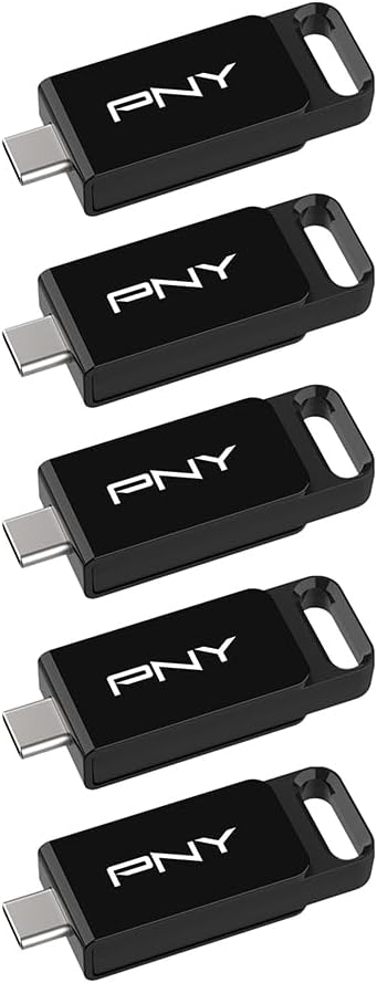 PNY Elite Type-C 64GB USB 3.2 Flash Drive – Up to 120MB/s Read, Up to 10x Faster Write Than USB 2.0, Reliable Design, Durable & Portable for Everyday Store & Share, Type-C Connector, 5-Pack