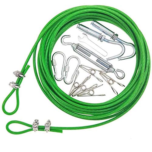 ZNKZJ Outdoor PVC Clothes Line，Steel Core Washing Line Windproof Anti-Skid Anti-Rust Balcony Wire Rope for Clothes Drying Chain,Tough Thick,Green-30