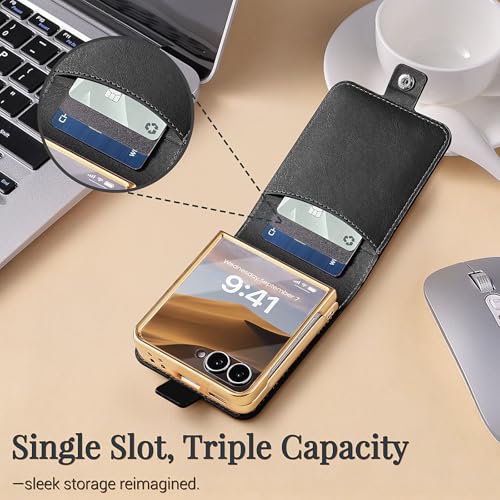 Image of for Samsung Galaxy Z Flip 7 Case, Cute Mini Handbag Wallet Phone Case with Card Holder, Silk Scarf & Handle Strap, Luxury PU Leather Protective Cover - Black