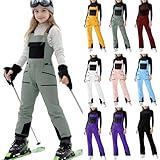 gsatuba Kids Snow Pants Boys and Girls Fashion Waterproof Ski Bibs Winter Warm Strap Shoulder Insulated Child Overalls kids insulated bibs Army Green Size 8-9