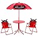COSTWAY Set Sedie Tavolo Ombrellone Pieghevole da Giardino per Bambini con Design da Coccinella Ideale per i Bambini Colore: Nero con Rosso