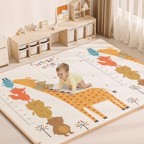 Image of 79x71 in Foldable Baby Play Mat,Waterproof Baby Playpen Mat,Portable Anti-Slip Baby Playmat,Thick Foam Floor Play Mat for Babies&Toddlers&Kids,Reversible Baby Crawling Mat for Indoor&Outdoor(Giraffe)