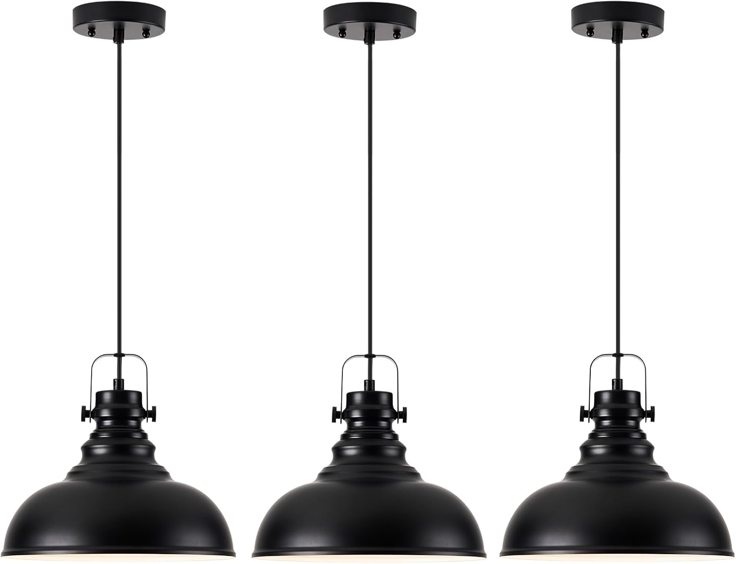 Industrial Pendant Light Fixture, Farmhouse Decor Adjustable Metal Hanging Lamp, Vintage Pendant Lighting for Kitchen Restaurant Dining Room Cafe, E26 Base Black (Black, 3 Pack) 3 Pack Black