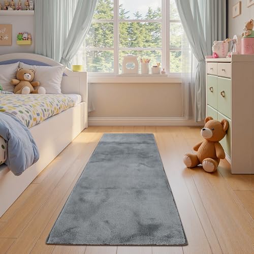 jinchan 2x6 Solid Plush Runner Rug Shaggy Washable Hallway Rug, Grey