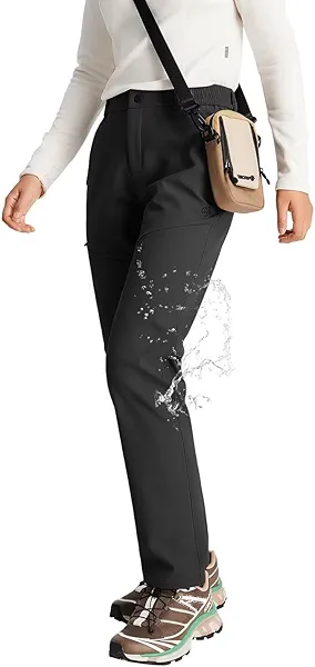 tectop Women's Hiking Cargo Pants Waterproof Fleece Quick-Dry Softshell Slim with with Pockets for Camping Trekking Travel