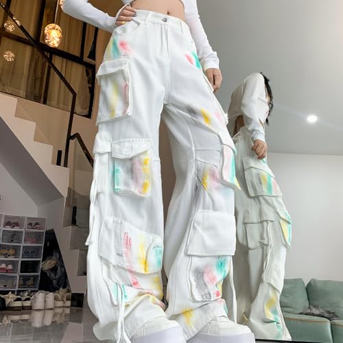 Fashion Y2K High Waist Straight Leg Jeans for Women Casual Tie Dye Baggy Denim Pants with Pocket4
