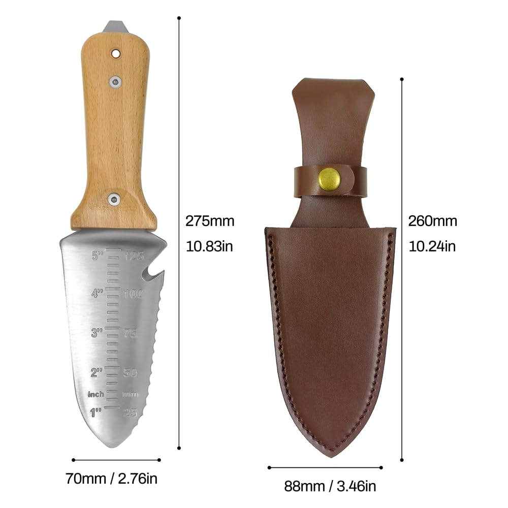 Minamino 5 Zoll feste Klinge Mehrzweck-Hori-Hori-Gartenmesser mit Lederscheide und Wetzstein, komfortablerer Holzgriff