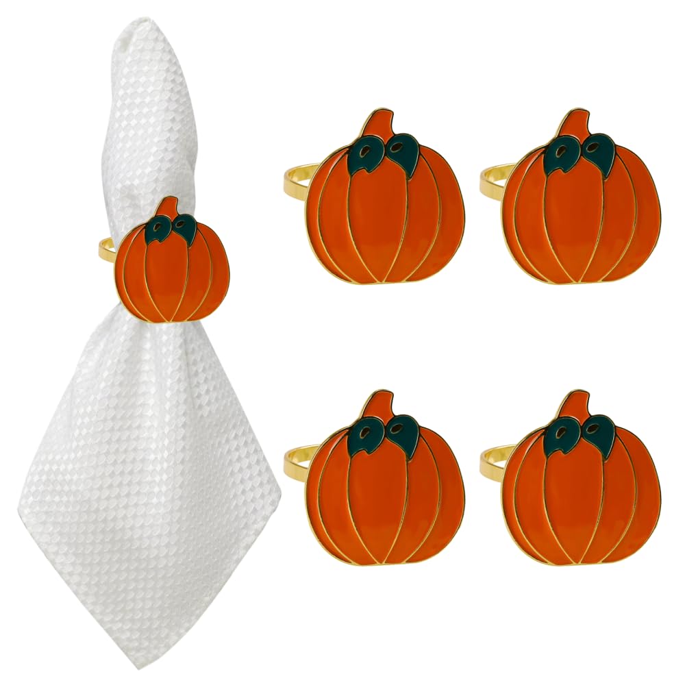 Bdkmms Pumpkin Thanksgiving Napkin Rings, 4Pcs Zinc Alloy /Flower/Squirrel Napkin Rings Serviette Buckles For Thanksgiving Parties