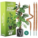 48 Inch Bendable Moss Pole (3-Pack) Monstera Plant Support Stakes for Indoor Plants - Tall Moss Stick Trellis for Potted Climbers - Stem Support Accessories for Climbing Houseplants