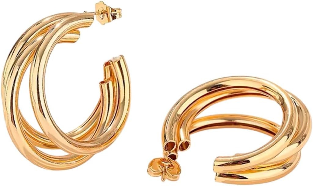 Gold Plated Earrings for Women – Minimalist Brass Hoop, Knot & Twisted Circle Set, Gift Box Included