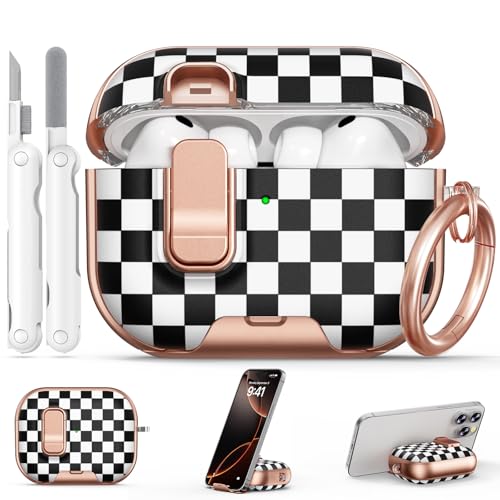 Image of for AirPod Pro 3 Case 2025, with Safty Lock & Phone Stand for Floral AirPod Pro 3 Generation Case Cover for Women Girly, iPod Pro 3 Cases with Keychain & Cleaner Kit -Small Checkered
